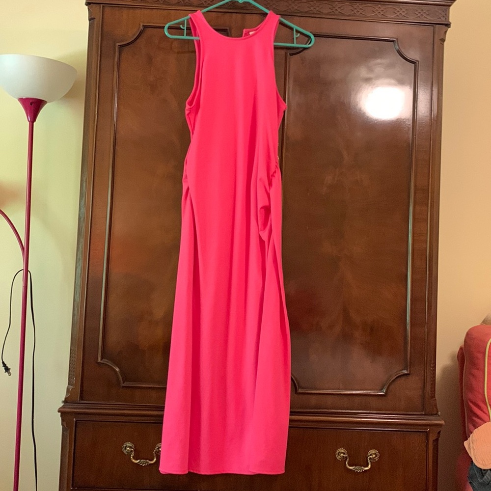 Bright pink maternity dress